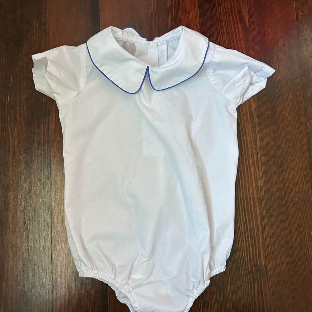 The Beaufort Bonnet Company White Romper with Blue Accents